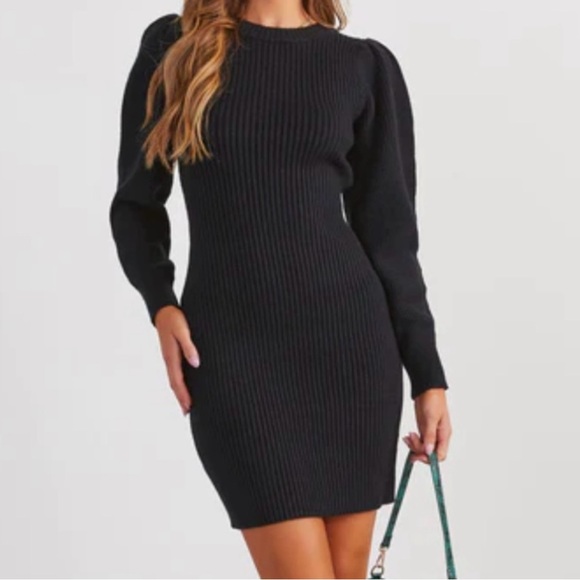 Vici Dresses & Skirts - Vici Black sweater Dress with Long Puff Sleeves for Night Out